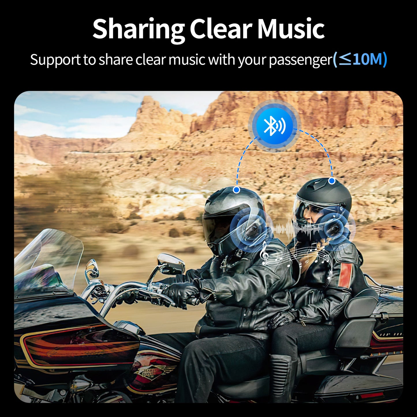 JESIMAIK Motorcycle Helmet Bluetooth Headset, 10 Way 2KM Helmet Communication System, Multitasking Audio Motorcycle Intercom, 2 Mics&40mm Speaker (1 Pack)