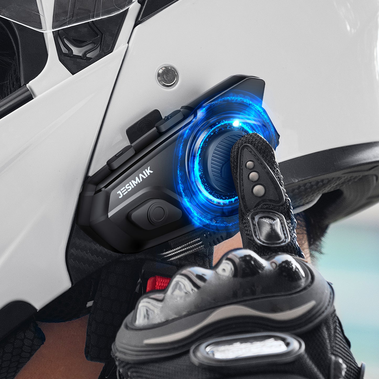 JESIMAIK Motorcycle Helmet Bluetooth Headset, 10 Way 2KM Helmet Communication System, Multitasking Audio Motorcycle Intercom, 2 Mics&40mm Speaker (1 Pack)
