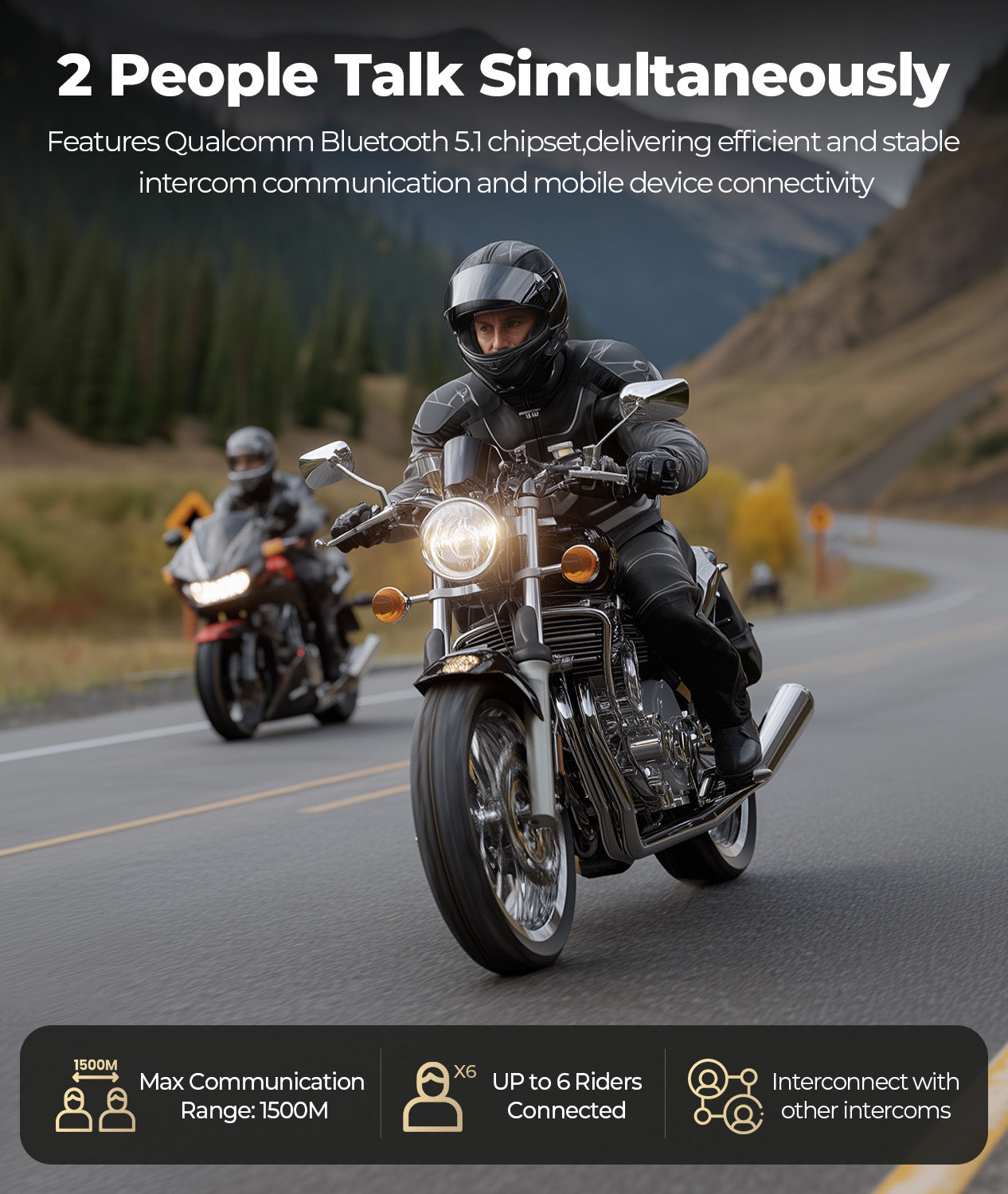 JESIMAIK Motorcycle Bluetooth Headset,2 Way Helmet Intercom
