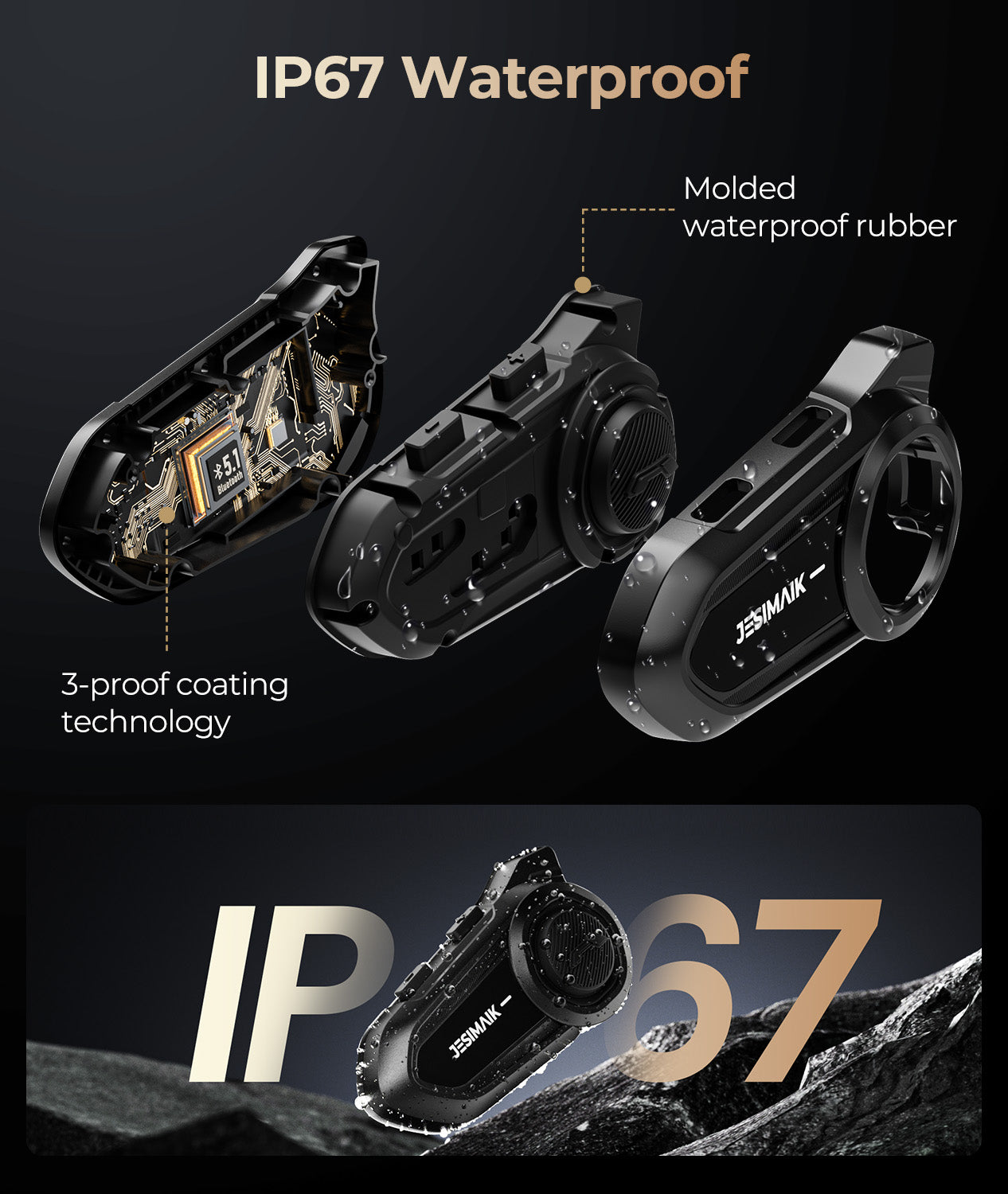 JESIMAIK Motorcycle Bluetooth Headset,2 Way Helmet Intercom