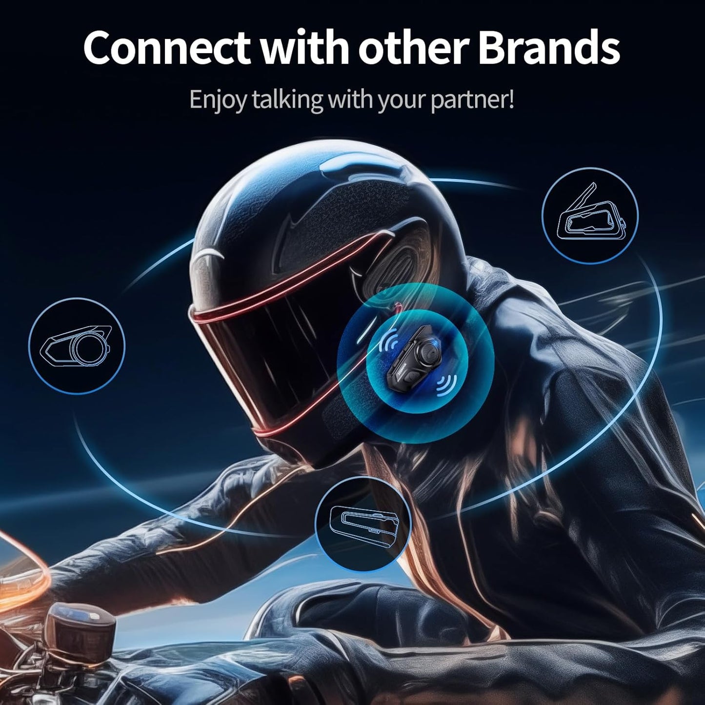 Motorcycle Helmet Bluetooth Headset, 10 Way 2000M Helmet Communication System, Multitasking Audio Motorcycle Intercom, 2 Mics&40mm Speaker, Stereo Sound Helmet Radio, Motorcycle Accessories, 2 Pack