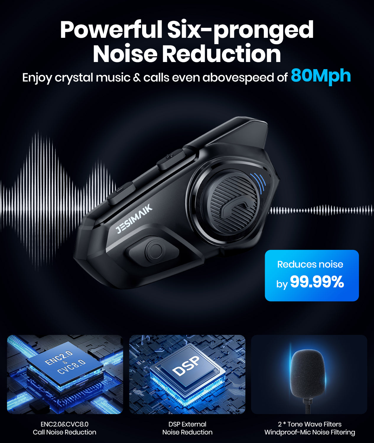 Motorcycle Bluetooth Headset, Dual Chips for Multitasking Audio, 10 Riders Pairing 2000M Motorcycle Helmet Bluetooth Intercom System, HiFi Sound/Music Sharing/AI Voice/FM/Noise Reduction