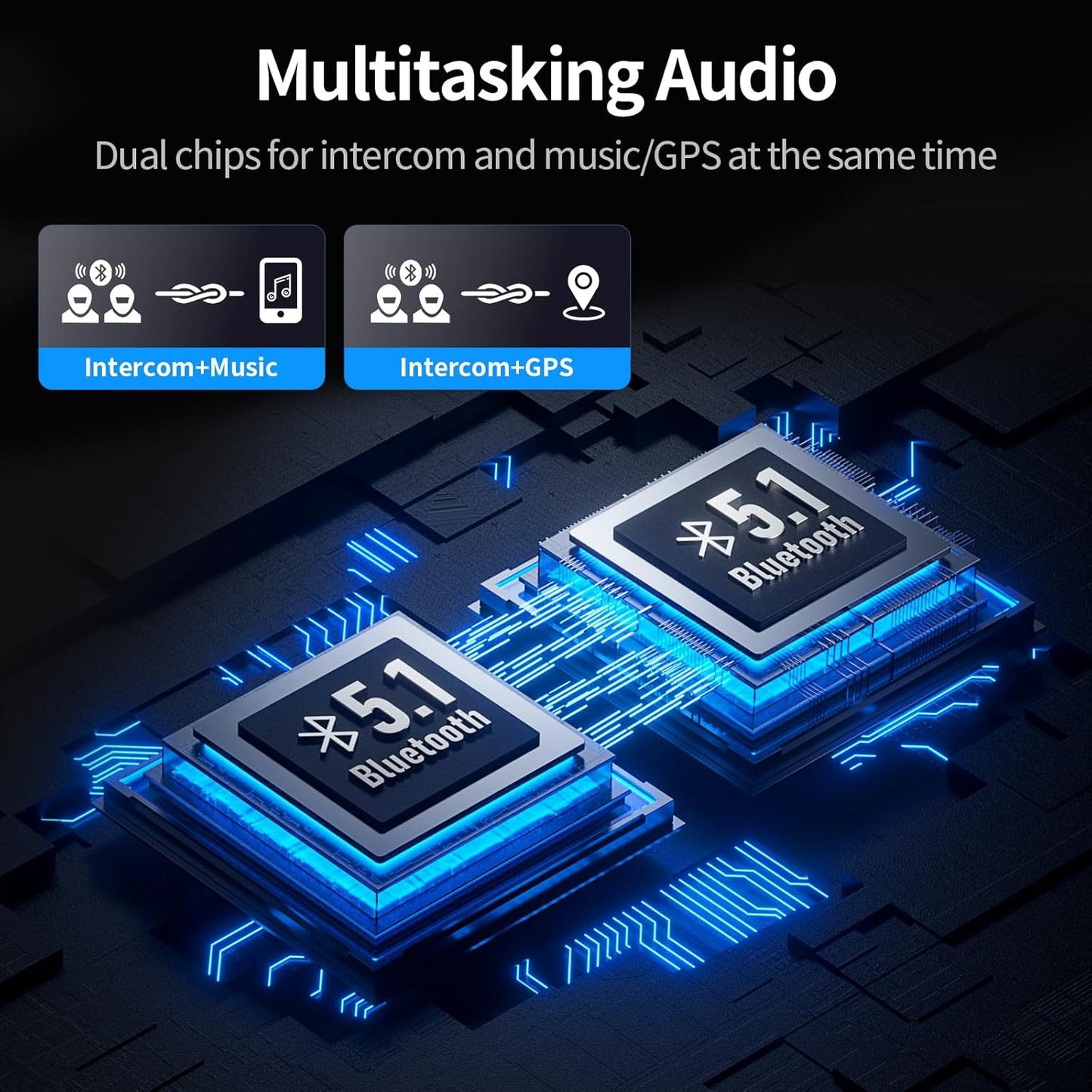 Motorcycle Helmet Bluetooth Headset, 10 Way 2000M Helmet Communication System, Multitasking Audio Motorcycle Intercom, 2 Mics&40mm Speaker, Stereo Sound Helmet Radio, Motorcycle Accessories, 2 Pack
