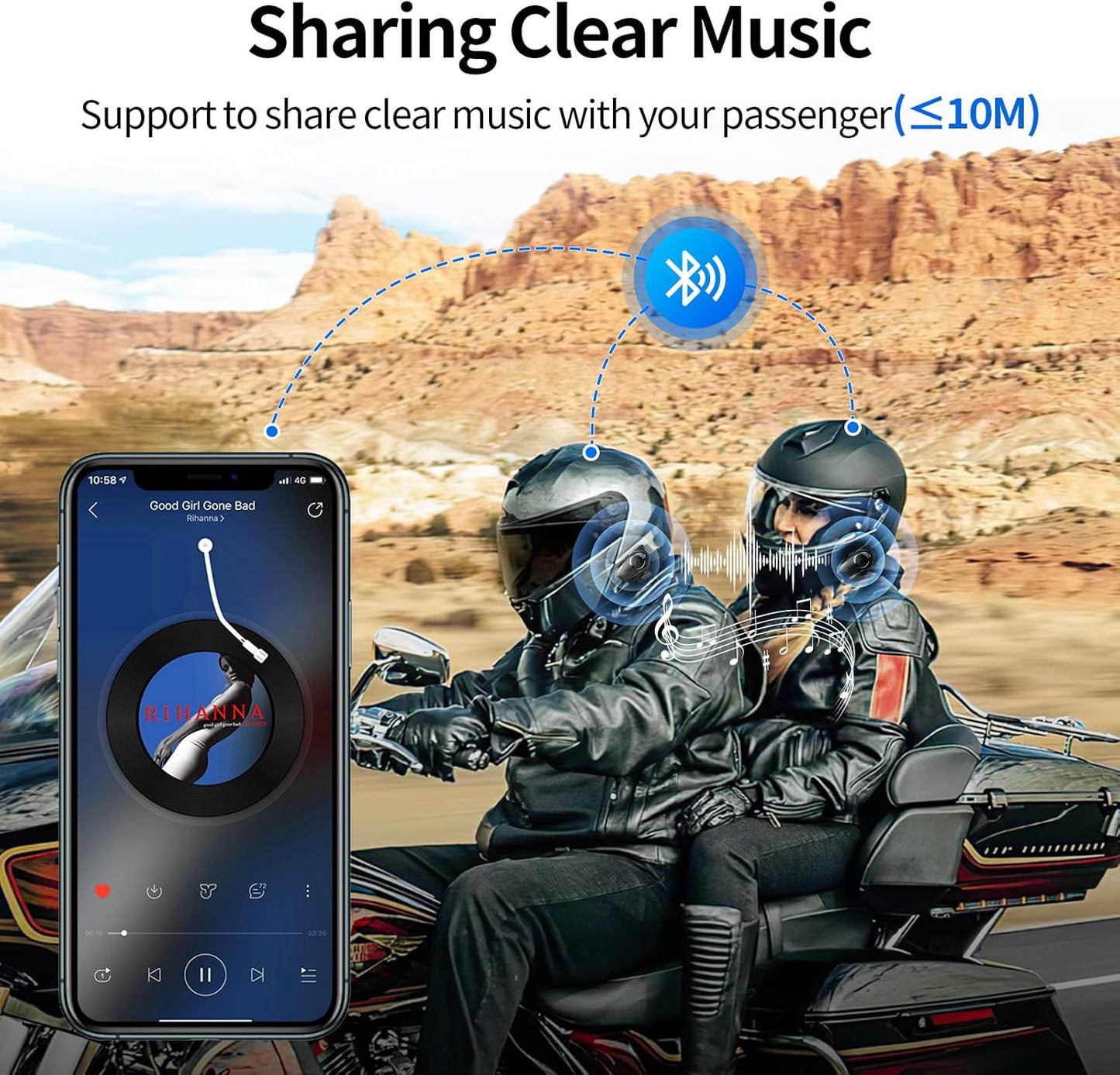 Motorcycle Helmet Bluetooth Headset, 10 Way 2000M Helmet Communication System, Multitasking Audio Motorcycle Intercom, 2 Mics&40mm Speaker, Stereo Sound Helmet Radio, Motorcycle Accessories, 2 Pack